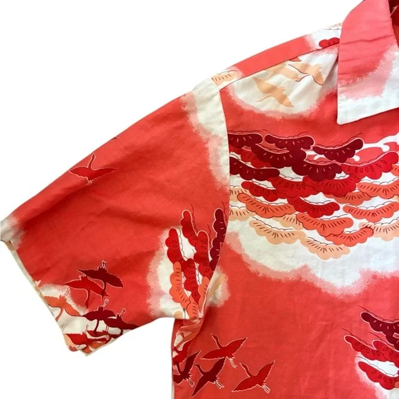 Vintage Pomare Birds /Clouds Button Down Shirt Red/White - Picture 3 of 12